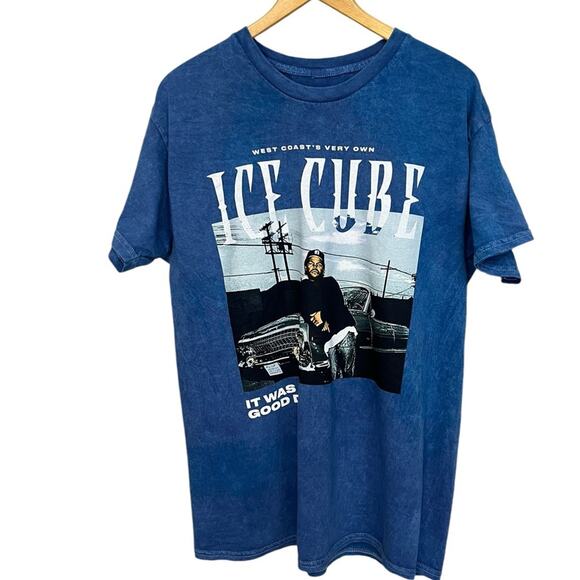 ICE CUBE CAR‎ Blue Distressed Crew Neck Short Sleeve Licensed T-Shirt Size Large - Picture 1 of 7